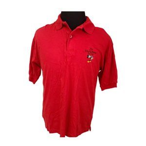 Vtg Walt Disney Studios Mickey Mouse Mens Large Red Short Sleeve Polo Shirt Logo